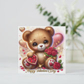 Schattigee Valentijnsdag Groet Teddy Bear Kaart (Staand voorkant)
