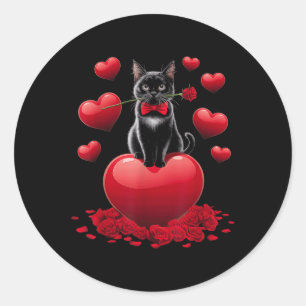 Schattigee Valentijnsdag Hart Zwarte Kat Vrouwen M Ronde Sticker