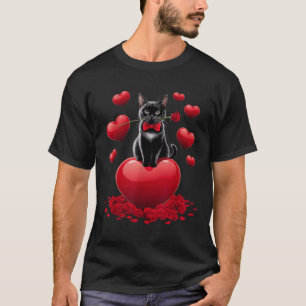 Schattigee Valentijnsdag Hart Zwarte Kat Vrouwen M T-shirt