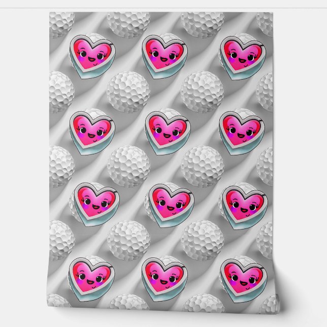 Schattigee Valentijnsdag harten en golfballen Behang (Afrollen)