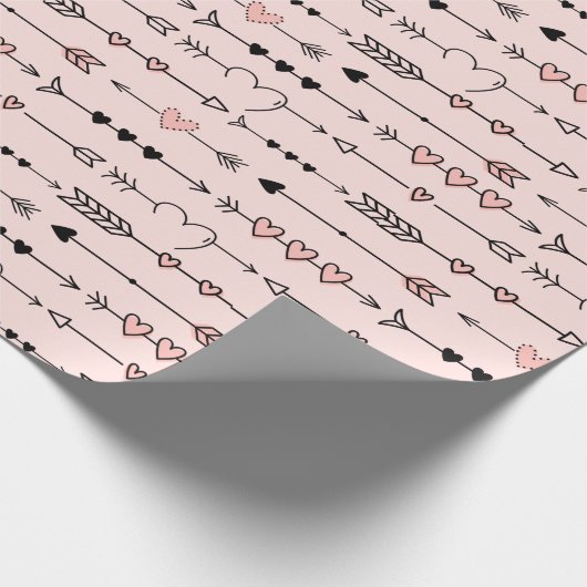 Schattigee Valentijnsdag harten en pijlen Cadeaupapier (Hoek)