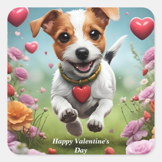 Schattigee Valentijnsdag Hond vierkante sticker (Voorkant)