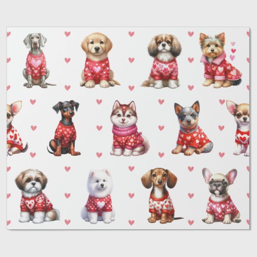 Schattigee Valentijnsdag Honden op Wit Cadeaupapier (Vlak)