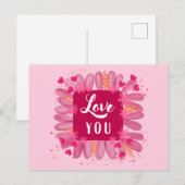 Schattigee Valentijnsdag houdt van je roze Paarse  Briefkaart (Voorkant / Achterkant)