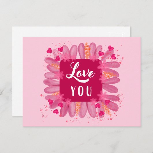 Schattigee Valentijnsdag houdt van je roze Paarse Briefkaart (Voorkant / Achterkant)