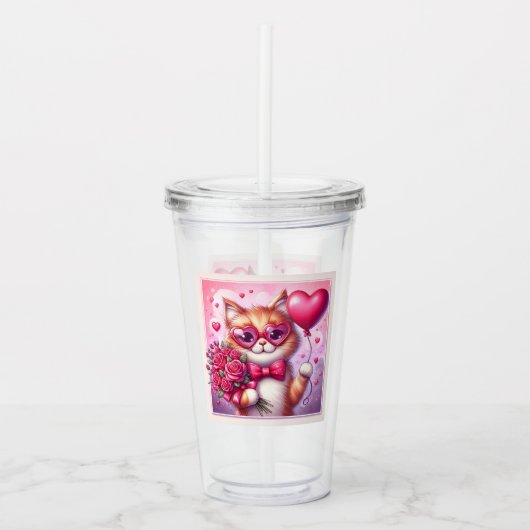 Schattigee Valentijnsdag kat/kitten Acryl Drinkbeker (Voorkant)