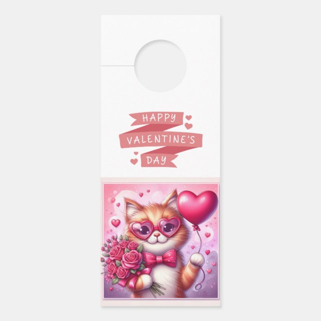 Schattigee Valentijnsdag kat/kitten Deurhanger (Voorkant)
