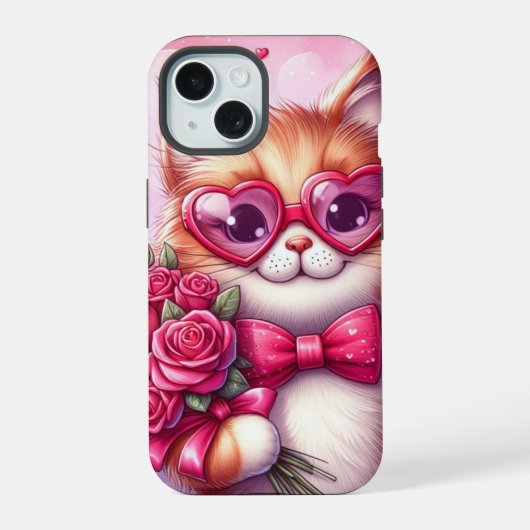 Schattigee Valentijnsdag kat/kitten iPhone 15 Case (Achterkant)