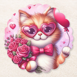 Schattigee Valentijnsdag kat/kitten Kartonnen Onderzetters