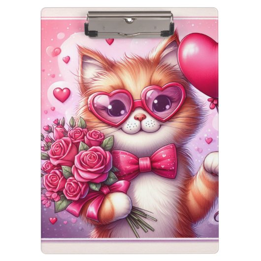 Schattigee Valentijnsdag kat/kitten Klembord (Voorkant)