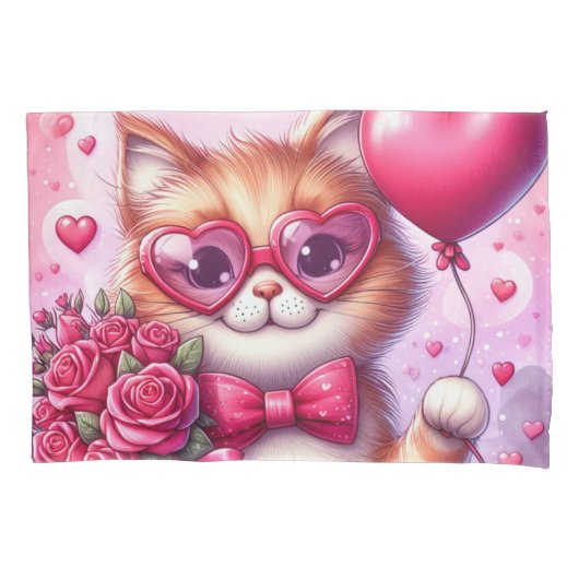 Schattigee Valentijnsdag kat/kitten Kussensloop (Voorkant)