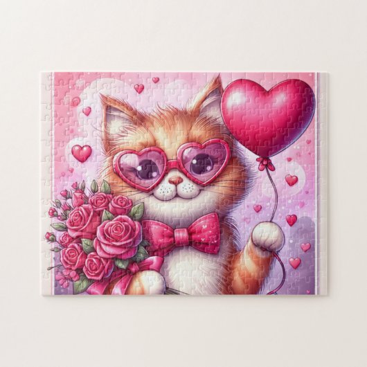Schattigee Valentijnsdag kat/kitten Legpuzzel (Horizontaal)