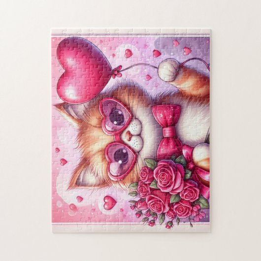 Schattigee Valentijnsdag kat/kitten Legpuzzel (Verticaal)