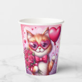 Schattigee Valentijnsdag kat/kitten Papieren Bekers (Achterkant)