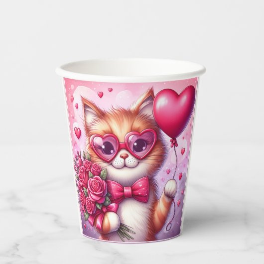 Schattigee Valentijnsdag kat/kitten Papieren Bekers (Voorkant)