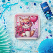 Schattigee Valentijnsdag kat/kitten Papieren Bordje (Feest)