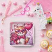 Schattigee Valentijnsdag kat/kitten Papieren Bordje (Feest)