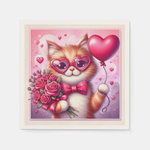 Schattigee Valentijnsdag kat/kitten Servet