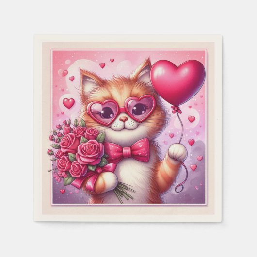 Schattigee Valentijnsdag kat/kitten Servet (Voorkant)