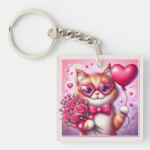 Schattigee Valentijnsdag kat/kitten Sleutelhanger