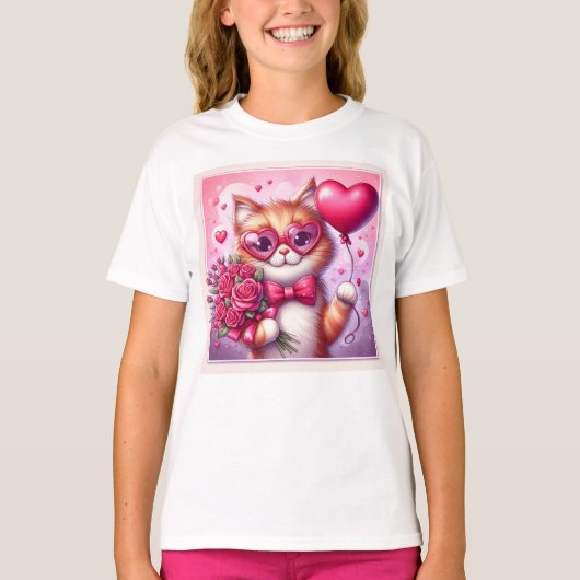 Schattigee Valentijnsdag kat/kitten T-shirt (Voorkant)