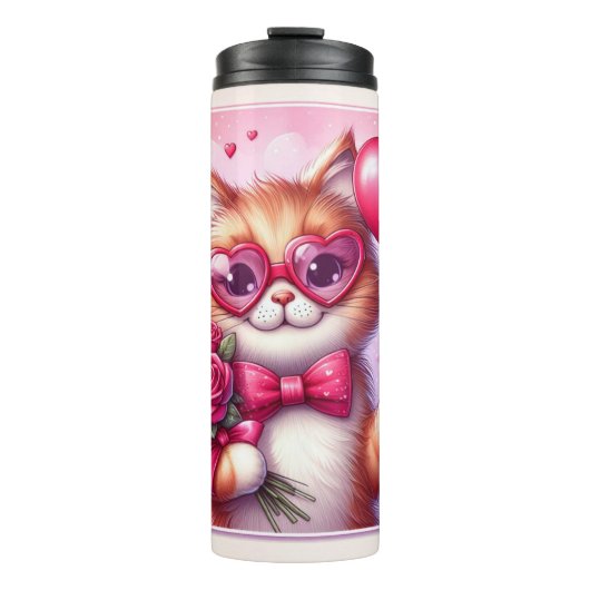Schattigee Valentijnsdag kat/kitten Thermosbeker (Voorkant)