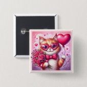 Schattigee Valentijnsdag kat/kitten Vierkante Button 5,1 Cm (Voorkant /achterkant)