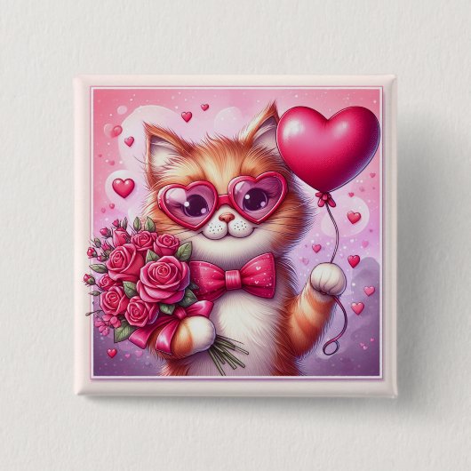 Schattigee Valentijnsdag kat/kitten Vierkante Button 5,1 Cm (Voorkant)