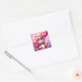 Schattigee Valentijnsdag kat/kitten Vierkante Sticker (Envelop)