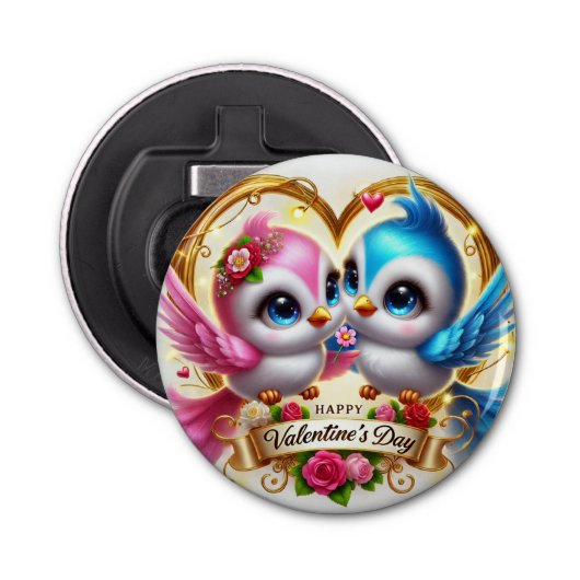 Schattigee Valentijnsdag Lovebird badge Bottle Ope Button Flesopener (Voorkant)
