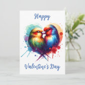 Schattigee Valentijnsdag met leuke lovebirds Feestdagenkaart (Staand voorkant)