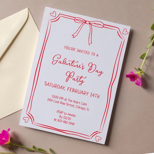 Schattigee Valentijnsdag Party Girly Red Bow Heart Kaart