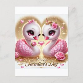 Schattigee Valentijnsdag Pink Swan Briefkaart