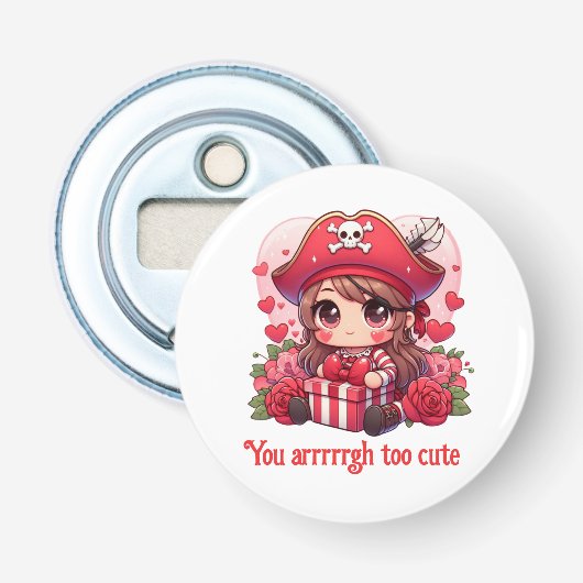 Schattigee Valentijnsdag piraat Button Flesopener (Voorkant)