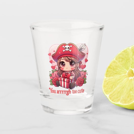 Schattigee Valentijnsdag piraat Shot Glas (Voorkant)