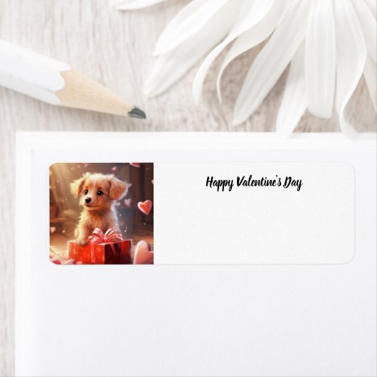 Schattigee Valentijnsdag puppy adreslabel Etiket (Insitu)