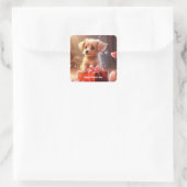 Schattigee Valentijnsdag puppy briefkaart Vierkante Sticker (Tas)