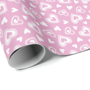 Schattigee Valentijnsdag Roze Harten Patroon Cadeaupapier
