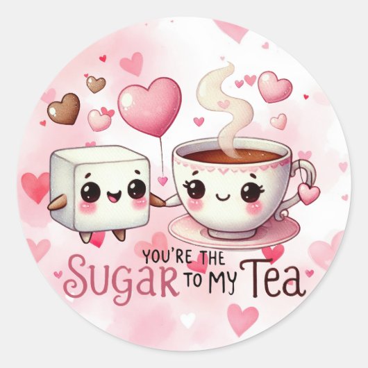 Schattigee Valentijnsdag suiker voor mijn thee Ronde Sticker (Voorkant)