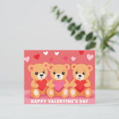 Schattigee Valentijnsdag Teddy Bear Hart Roze Rood Briefkaart (Staand voorkant)