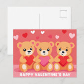 Schattigee Valentijnsdag Teddy Bear Hart Roze Rood Briefkaart (Voorkant / Achterkant)