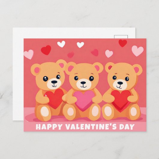 Schattigee Valentijnsdag Teddy Bear Hart Roze Rood Briefkaart (Voorkant / Achterkant)
