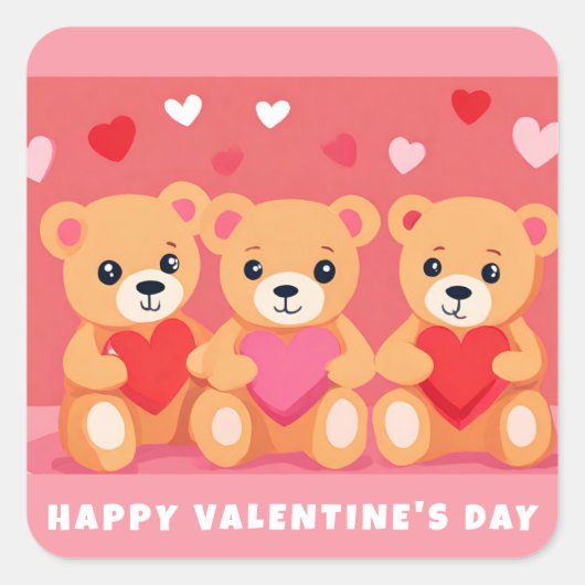 Schattigee Valentijnsdag Teddy Bear Hart Roze Rood Vierkante Sticker (Voorkant)