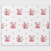 Schattigee Valentijnsdag Waterverf Biggen op Wit Cadeaupapier (Vlak)