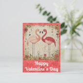 Schattigee Valentijnsdag Waterverf Roze Flamingo Briefkaart (Staand voorkant)