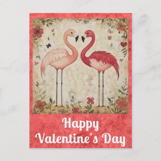 Schattigee Valentijnsdag Waterverf Roze Flamingo Briefkaart (Voorkant)