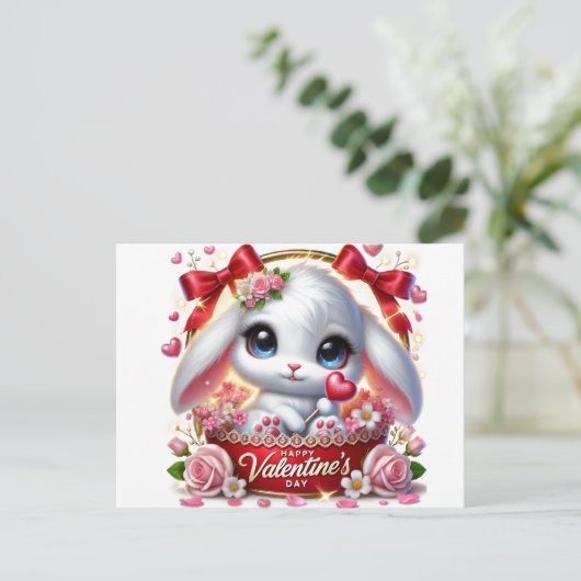 Schattigee Valentijnse Bunny Post Holiday Kaart (Staand voorkant)