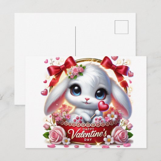 Schattigee Valentijnse Bunny Post Holiday Kaart (Voorkant / Achterkant)