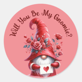 Schattigee Valentijnse Gnome met harten en Rozen Ronde Sticker