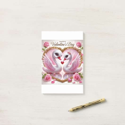 Schattigee Valentijnse Pink Swan Post-It Notes (Op bureau)
